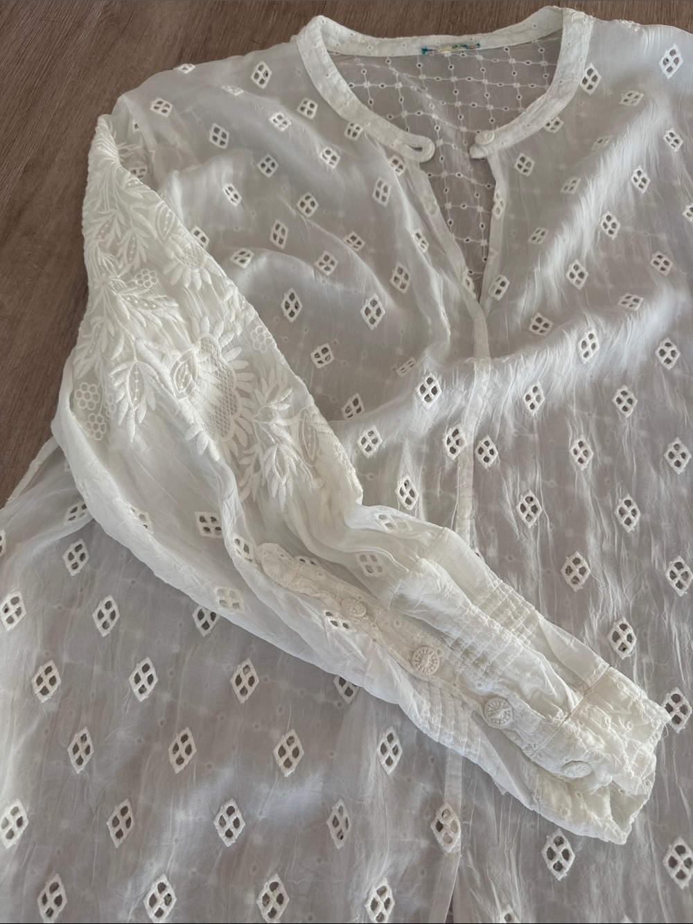 Johnny Was White Eyelet Lace Cotton Blouse Medium - Picture 3 of 6